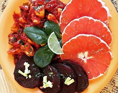 Recept na Grepové kuřecí soté s červenou řepou