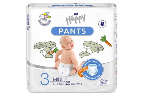Natahovací plenkové kalhotky Bella Happy Pants Midi, vel. 3 (6-11 kg), 26 ks
