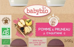 balení ovocného příkrmu Babybio jablko se sušenou švestkou